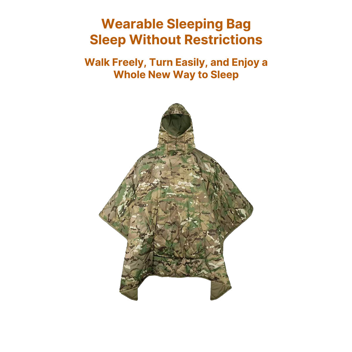 Packable camouflage outdoor poncho, insulated for cold season, suitable for hunting & camping
