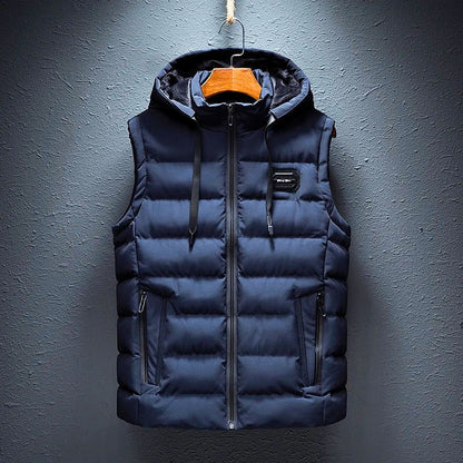 Warm, insulated hooded vest; unisex design with zipper & pockets. Great for fall/winter casual layering.