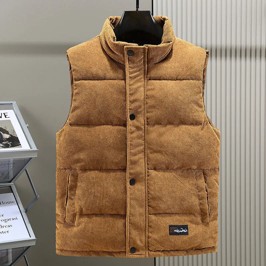 Unisex insulated puffer vest for warmth & style. Ideal sleeveless outerwear for casual fall and winter layering.