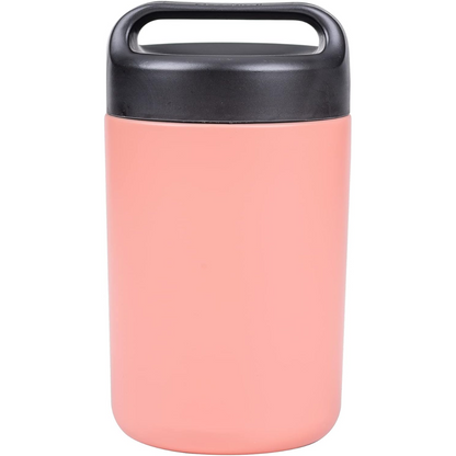 Durable stainless steel food container, insulated for hot/cold meals, with a convenient handle.