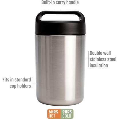 WarmCarry insulated food container: stainless steel, leakproof, with handle for convenient meal transport.