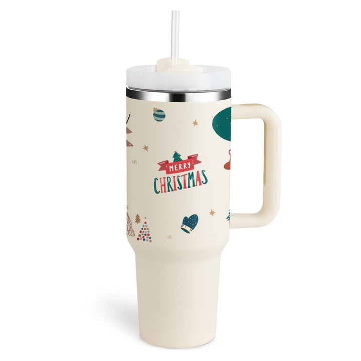 Durable insulated travel mug with handle & straw. Your perfect reusable hydration companion.