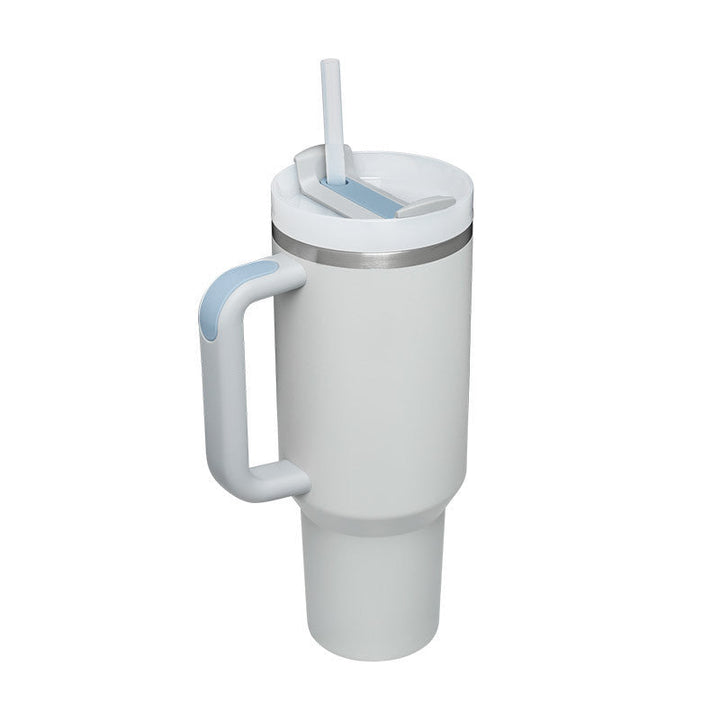 Durable unisex insulated mug, ideal for hot coffee or cold water. Handle & straw for easy carrying.
