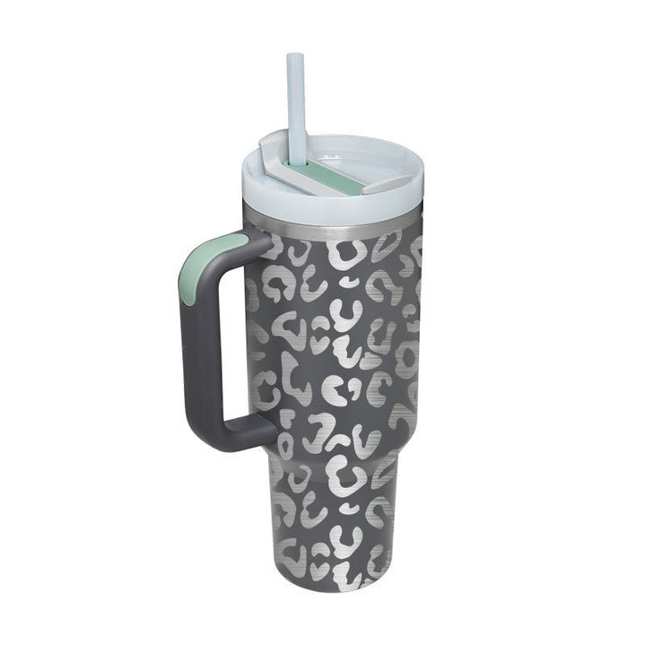 Reusable insulated travel mug, large capacity with handle & straw for your favorite beverages.