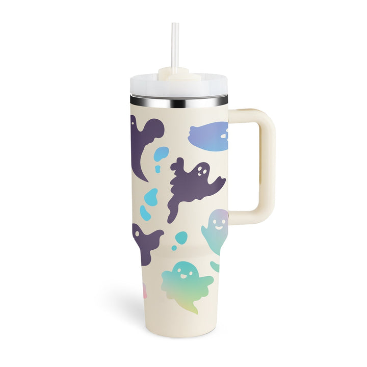 ChillMate insulated travel mug, designed for versatility. Handle & straw make it perfect for any drink.