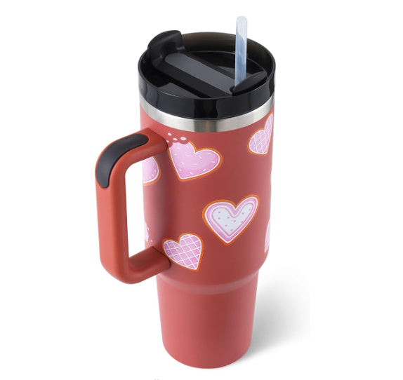 Portable insulated water bottle, large capacity with handle & straw for easy hydration.