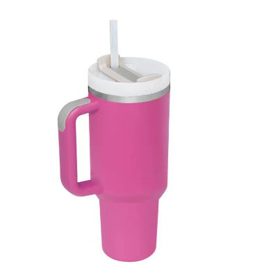 Large capacity insulated drinkware with handle & straw. Ideal for keeping drinks hot or cold.