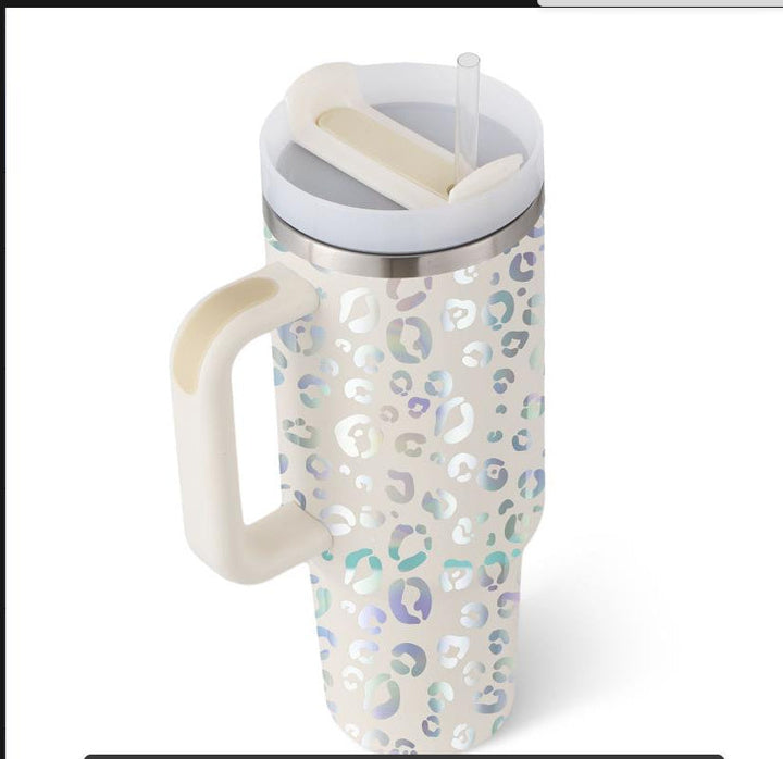 ChillMate insulated tumbler, unisex design with handle & straw. Great for hot or cold beverages.
