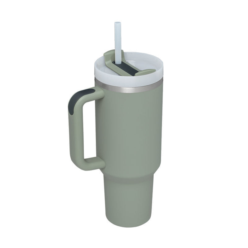 Portable insulated mug, perfect for hydration. Includes a handle & straw for easy sipping on the go.