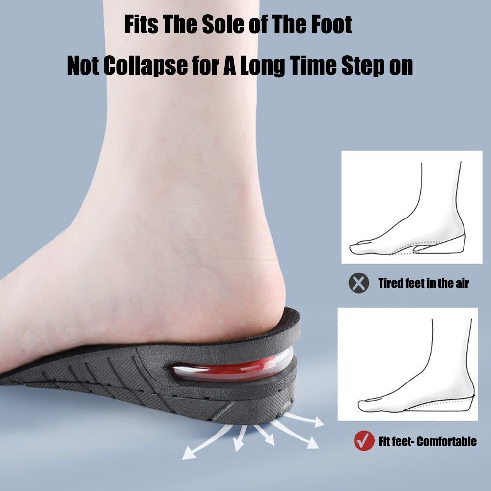 Pair of shock-absorbing shoe lifts, designed as invisible insoles for unisex height increase & footwear comfort.