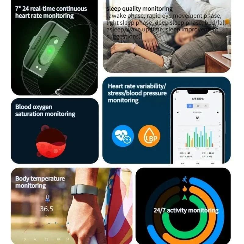 Unisex IP68 activity tracker for comprehensive health monitoring: heart rate, blood oxygen, steps.