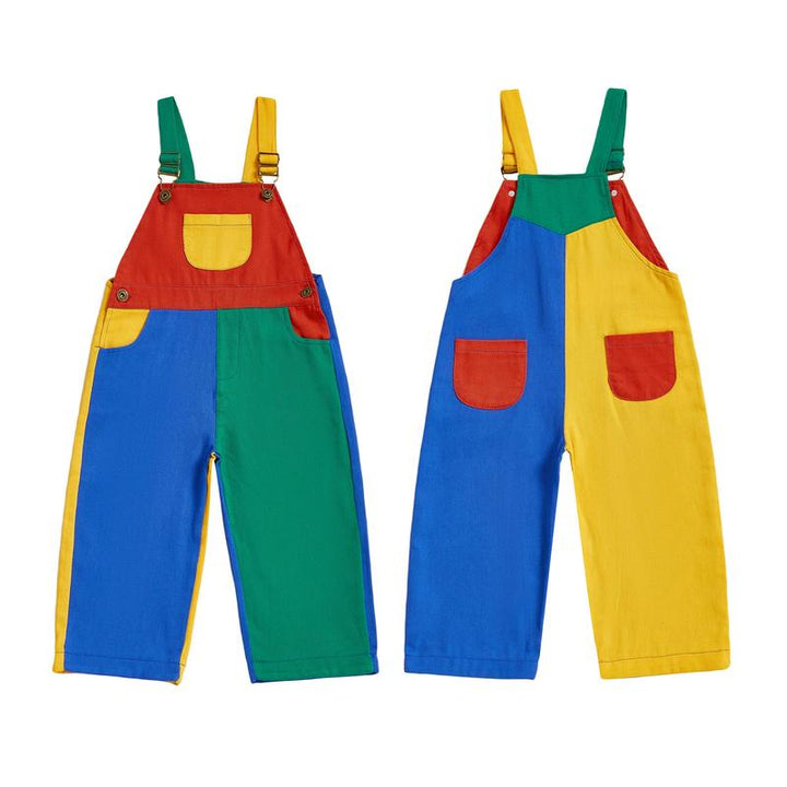 Adorable colorblock cotton twill overalls for children, great for everyday adventures & comfortable play.