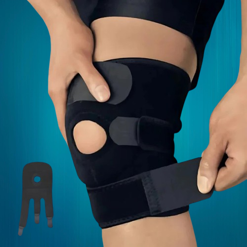 Unisex knee support brace with adjustable compression for general pain relief and joint stability.