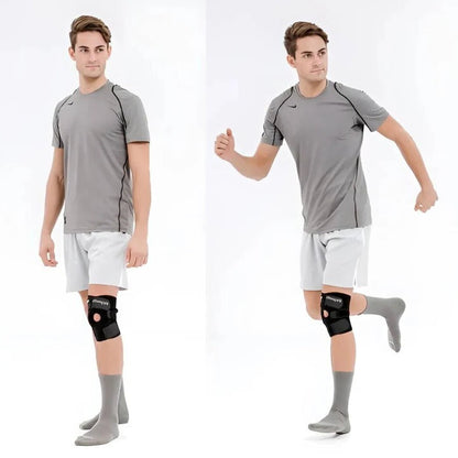 Adjustable compression knee support for sports stability, protecting joints during athletic activity.