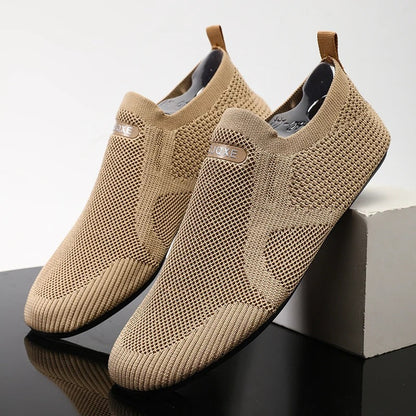 Men's lightweight knit slip-on shoes, breathable and comfortable, perfect for a casual barefoot walking experience.