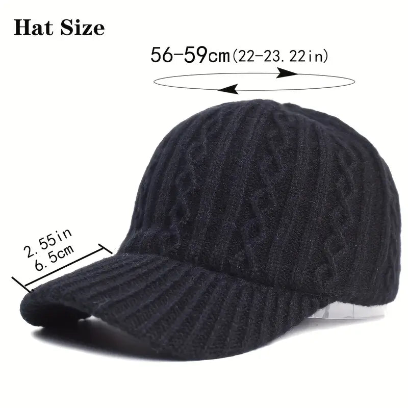 Adjustable knitted cap, comfortable & stylish unisex headwear for autumn outfits.