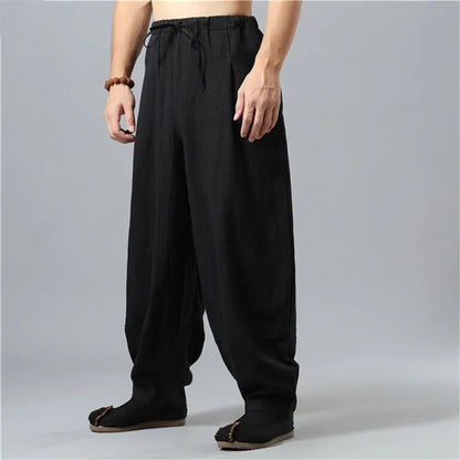 Side view of loose-fitting Kodama baggy pants, offering relaxed comfort and a trendy casual style for all.