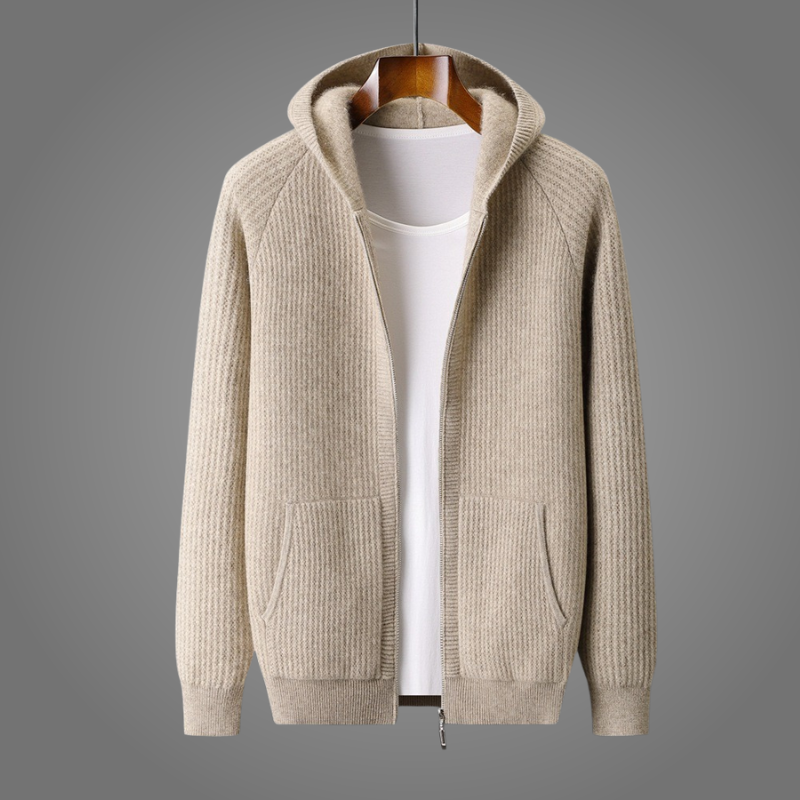 Sophisticated Lanca full zip hoodie with unique honeycomb texture, perfect for casual wear.