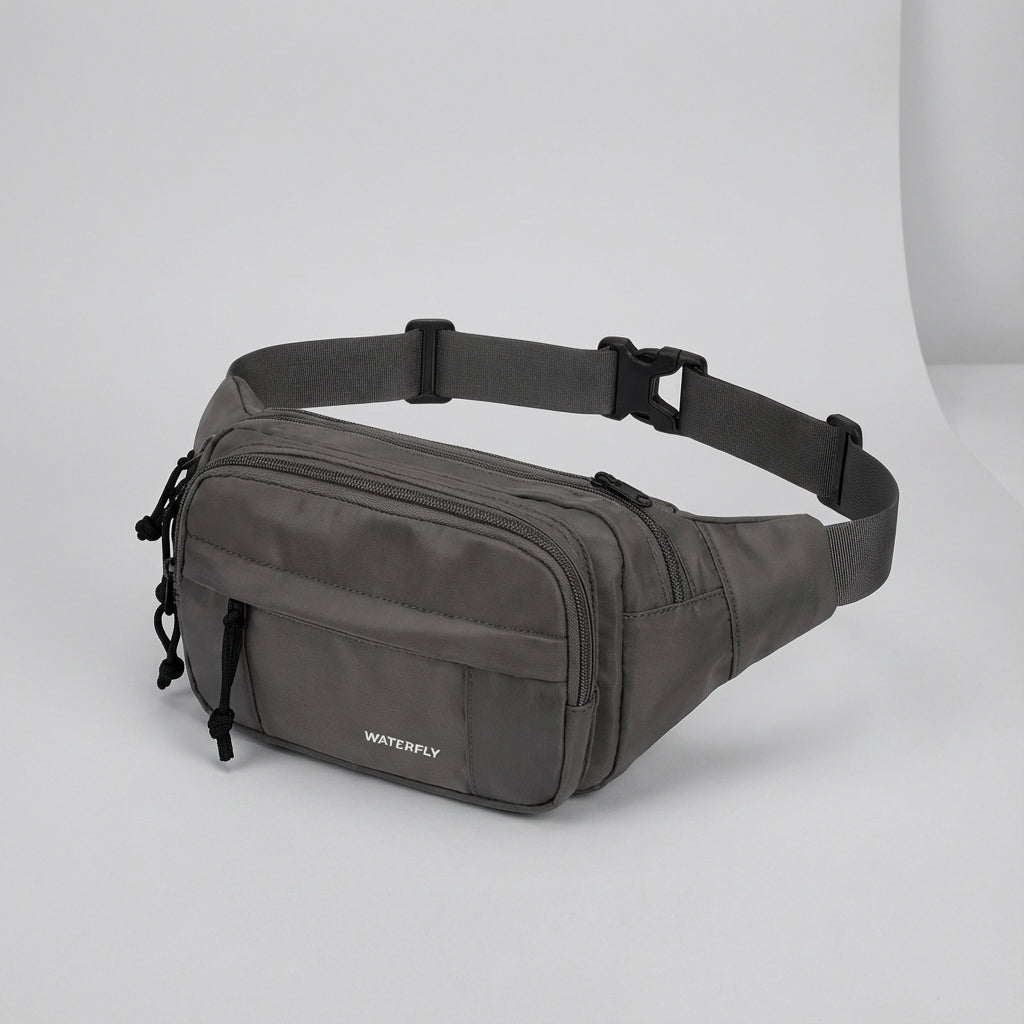 Stylish unisex fanny pack, also a crossbody bag, in black nylon, offering large capacity for modern everyday carry.