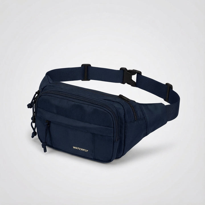 Multi-pocket large capacity fanny pack with strong zippers, great for secure, organized storage of personal items.