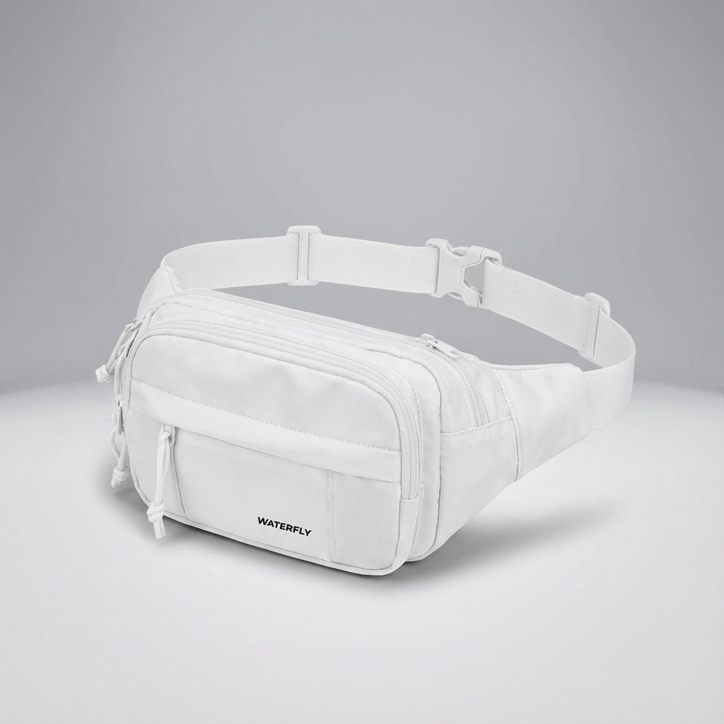 Active lifestyle unisex waist bag or crossbody, a large capacity fanny pack made of durable nylon with zippers.