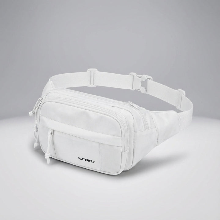 Active lifestyle unisex waist bag or crossbody, a large capacity fanny pack made of durable nylon with zippers.
