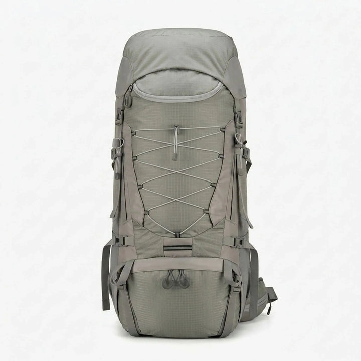 Durable trekking backpack with multiple compartments & water bottle pockets, perfect for organized outdoor gear.