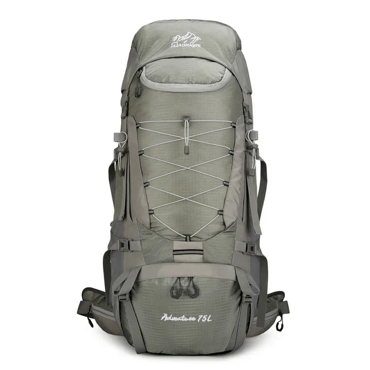 Spacious trekking gear backpack with adjustable straps & padded back panel, designed for comfort on long hikes.