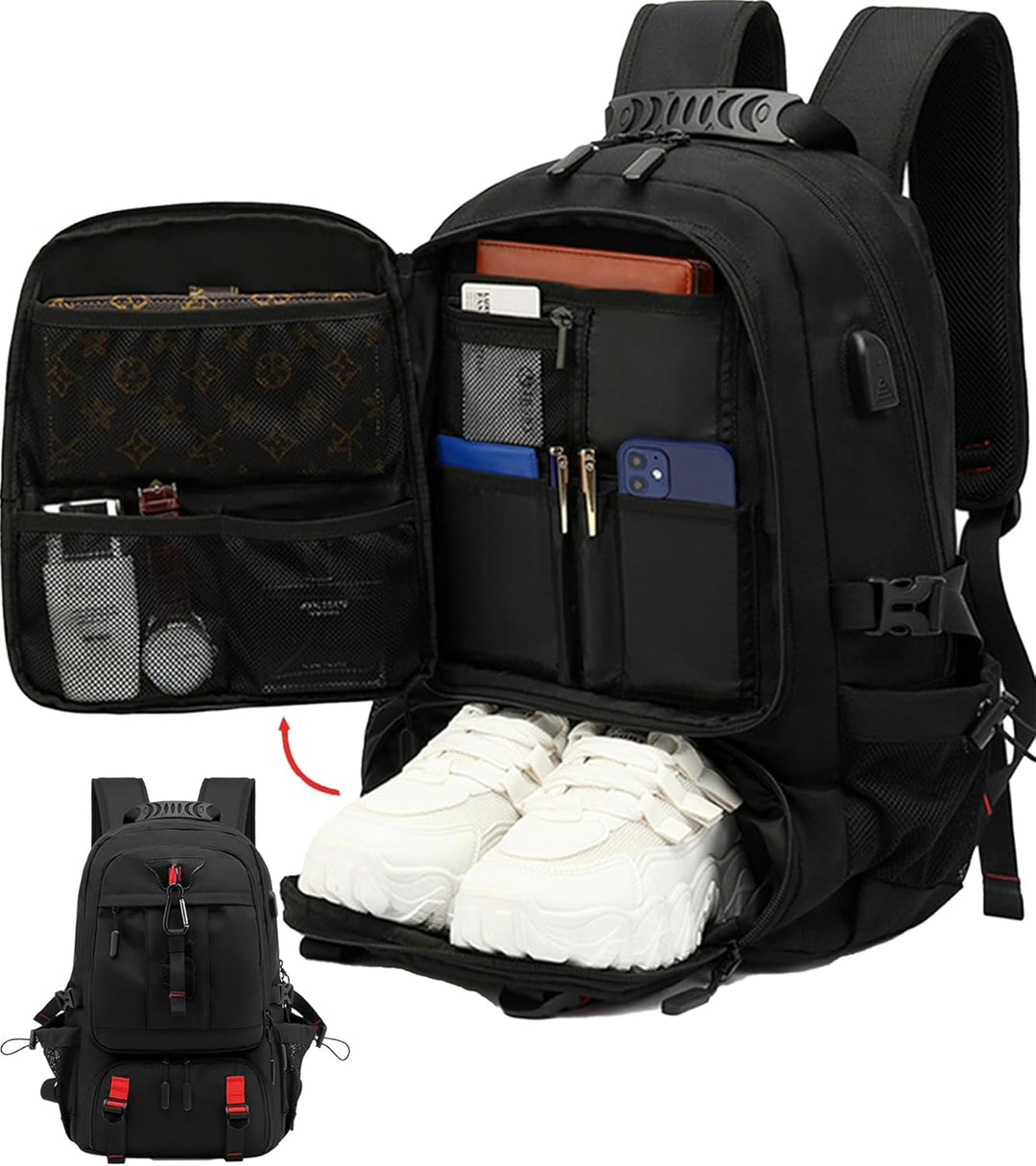 Unisex large capacity travel backpack in black, perfect for carry-on luggage & adventure.