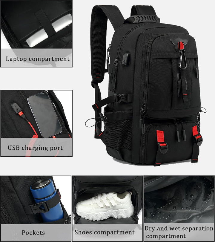 Expandable unisex travel backpack for men & women, ideal as carry-on luggage with ample space.