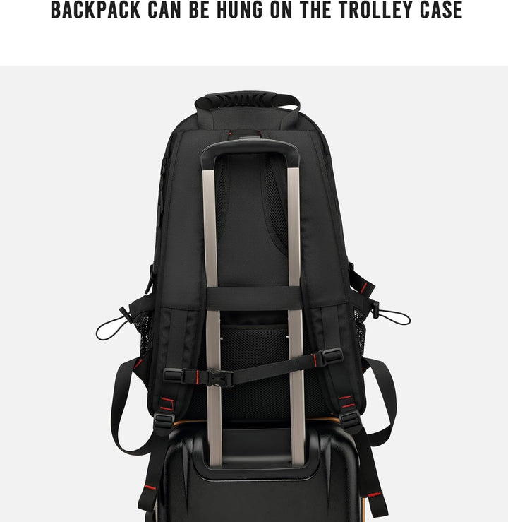 Spacious unisex travel backpack interior with multiple compartments, fits shoes, laptop, and essentials.