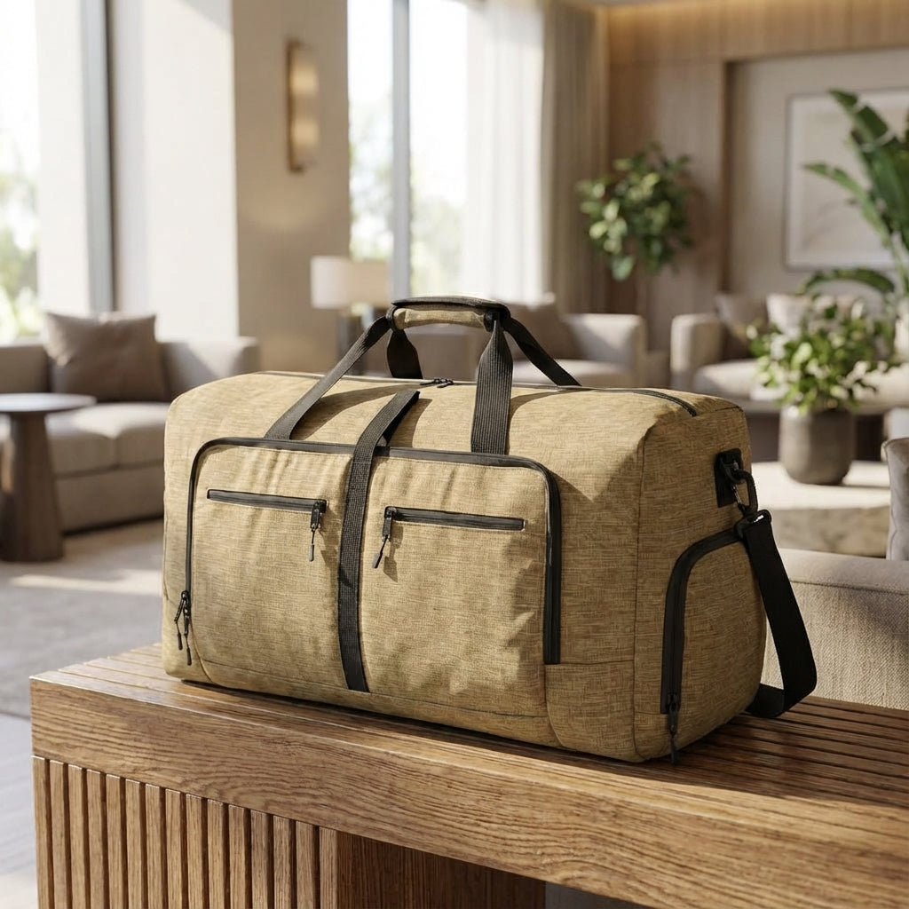 Unisex large foldable travel duffel bag, perfect for weekend trips or gym. Lightweight & durable.