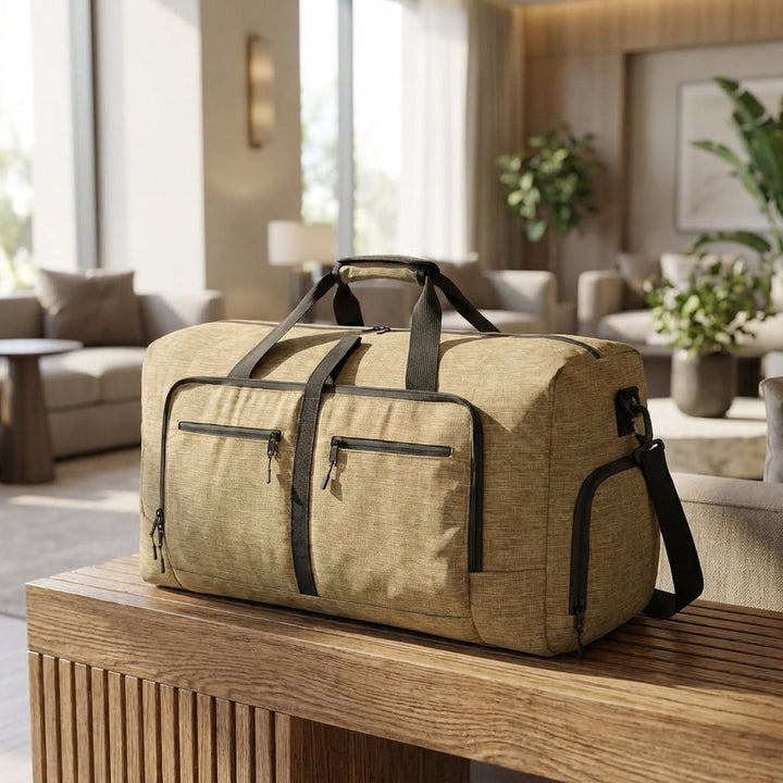Unisex large foldable travel duffel bag, perfect for weekend trips or gym. Lightweight & durable.