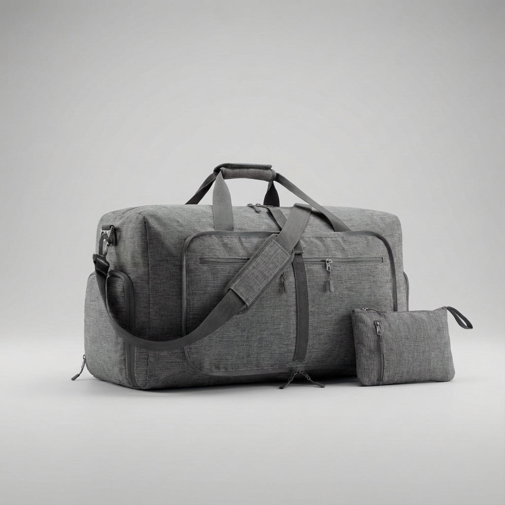 Compact foldable duffel bag, excellent for carry-on travel or as a gym/sports bag.