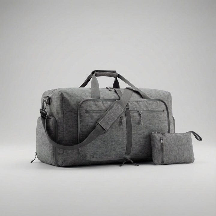 Compact foldable duffel bag, excellent for carry-on travel or as a gym/sports bag.