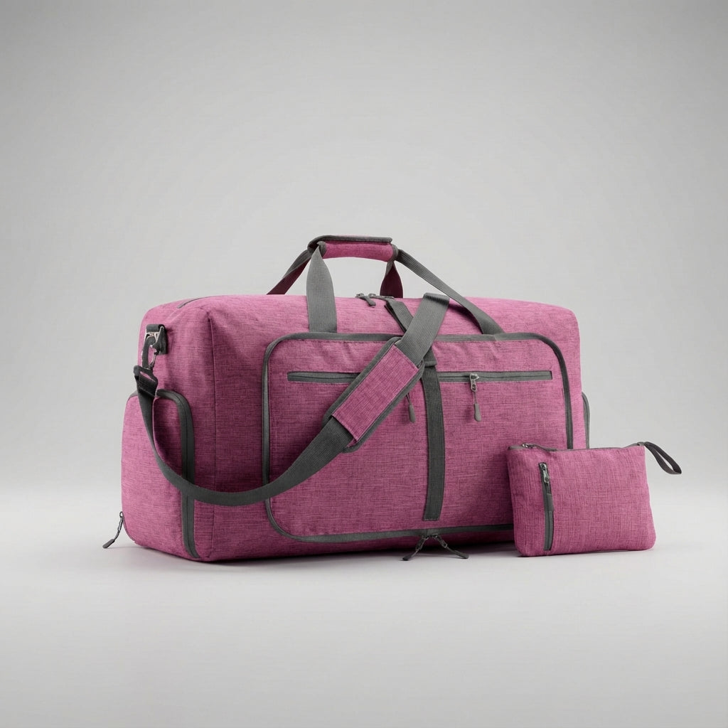 Unisex large travel duffel bag, lightweight & durable. Features dedicated shoe storage.