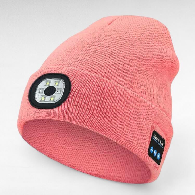 Unisex LED Bluetooth beanie with a bright 'HELLO' message on its LED screen, fun and functional winter hat.