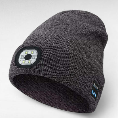 Unisex LED Bluetooth beanie in red, featuring a customizable LED display, great for cold weather and music.