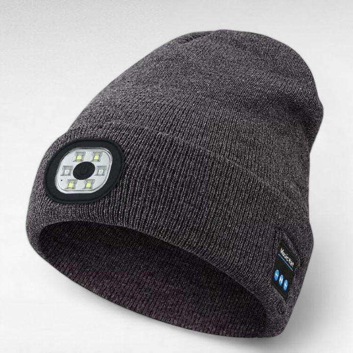 Unisex LED Bluetooth beanie in red, featuring a customizable LED display, great for cold weather and music.