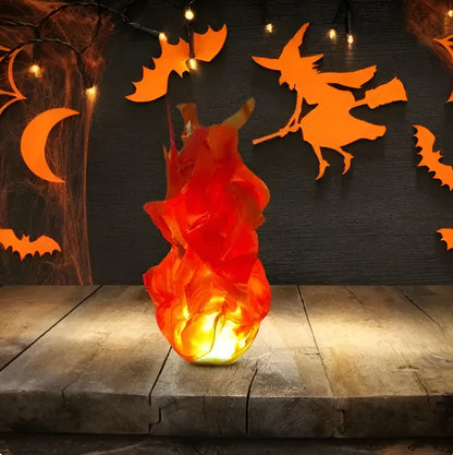 Vibrant LED floating fireball, a unique Halloween party decoration and glowing ornament for spooky events or costumes.