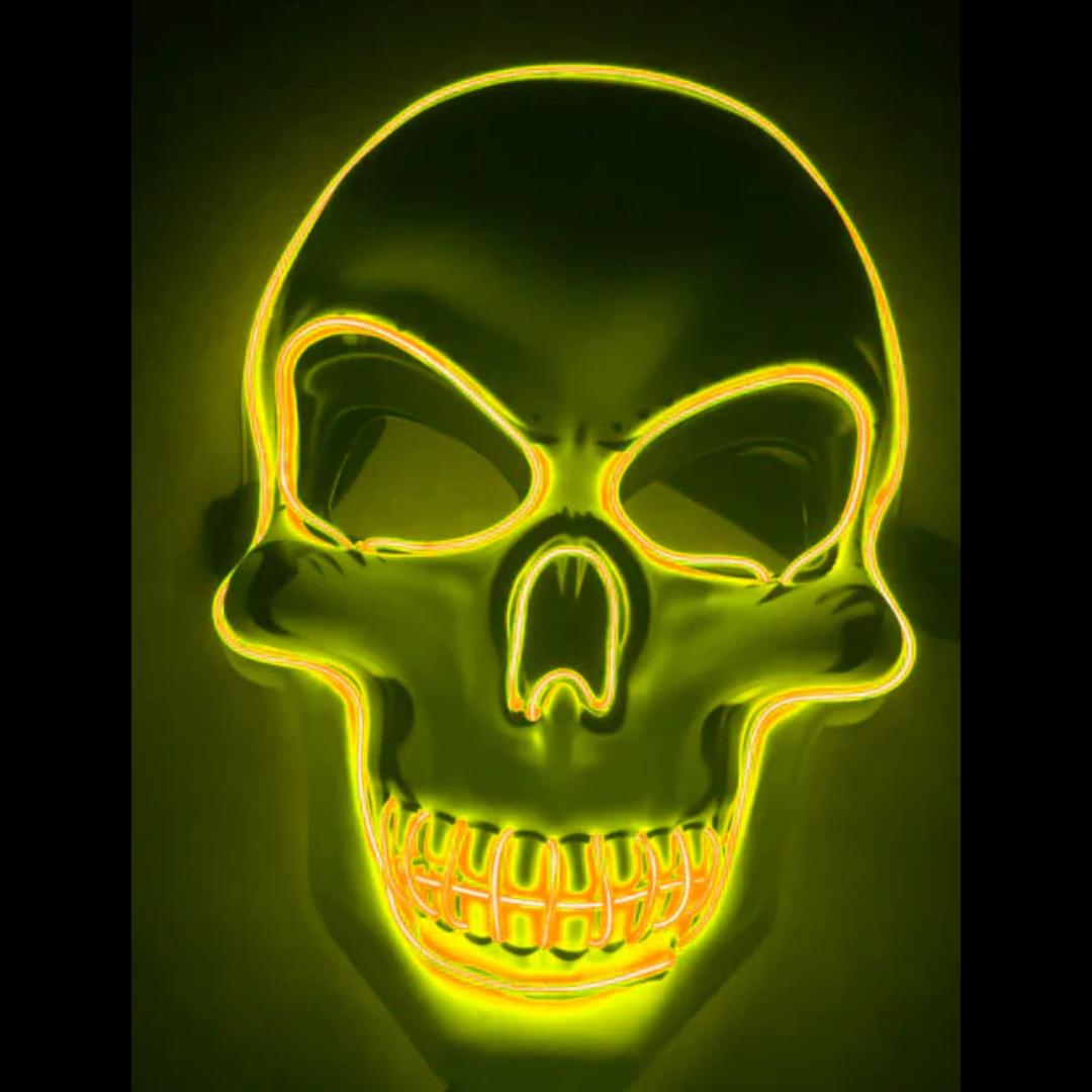 Get spooky with this unisex LED glow skeleton mask. A perfect light-up Halloween party costume & rave accessory.