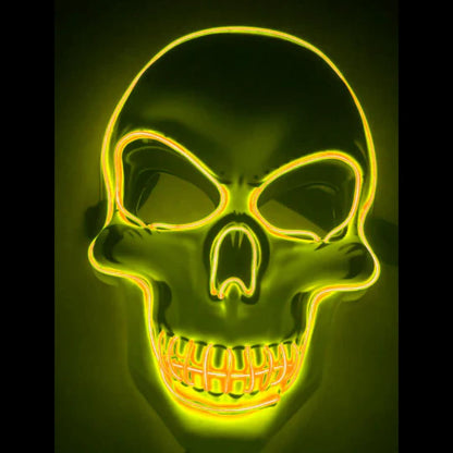 Get spooky with this unisex LED glow skeleton mask. A perfect light-up Halloween party costume & rave accessory.