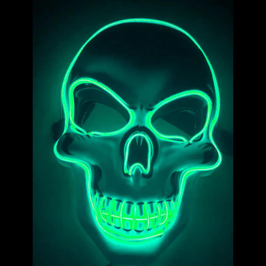 Unisex glowing LED skeleton mask, perfect for Halloween parties & rave festivals. Spooky light-up costume.