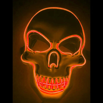Halloween LED glow skeleton mask. Scary light up costume for unisex party, festival, and rave events.