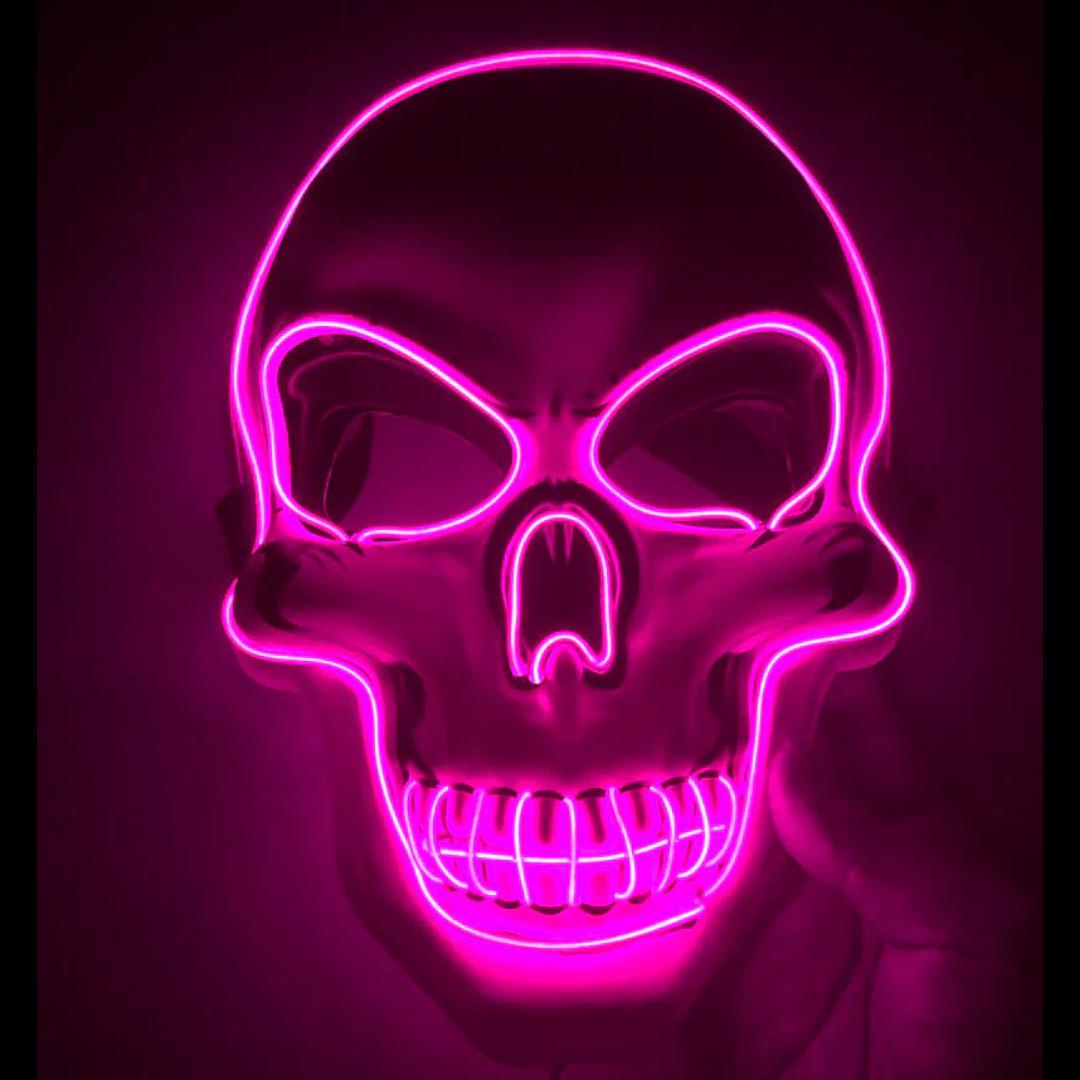 Festival rave LED glow skeleton mask. Spooky Halloween costume for parties. Unisex light up skull mask.