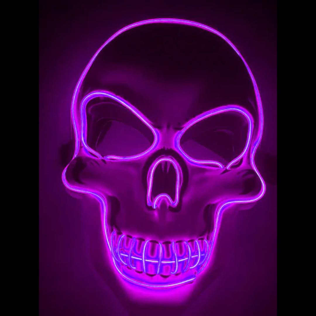 Spooky glowing LED skeleton mask with vibrant light for Halloween parties & rave festivals. Unisex costume.
