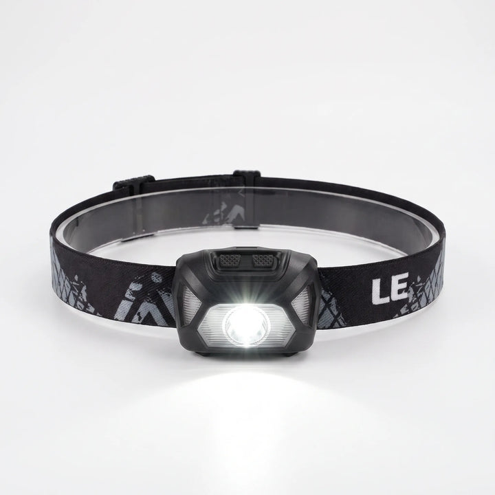 Bright, adjustable LED headlamp for outdoor activities, camping, hiking, and emergency hands-free illumination.