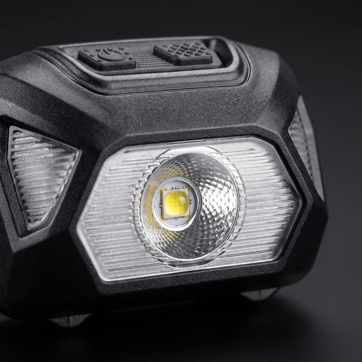 Hands-free adjustable LED headlamp for camping, hiking, running, and all outdoor adventures; comfortable unisex design.