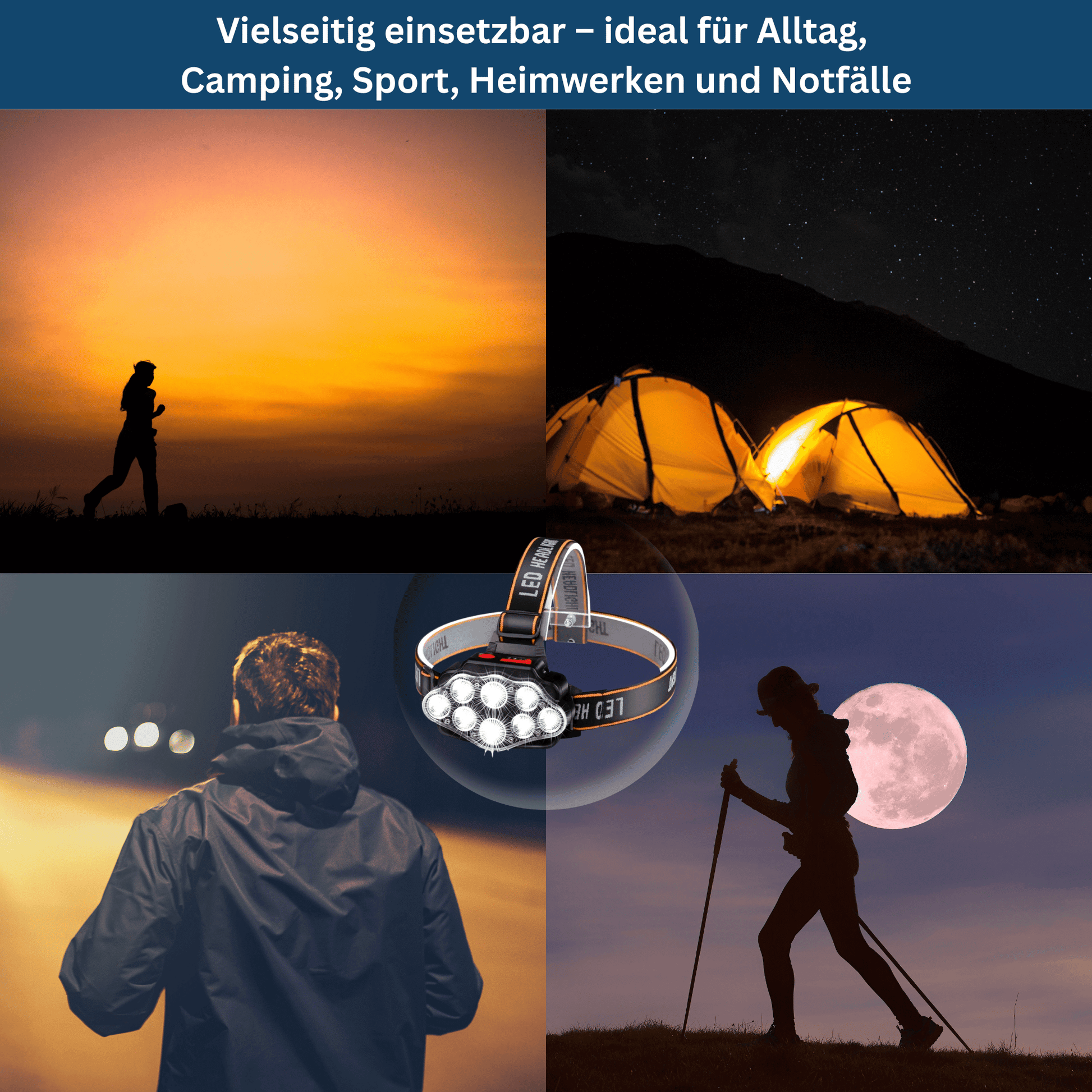 Rechargeable LED headlamp, versatile for nightvision, hiking, and hands-free tasks