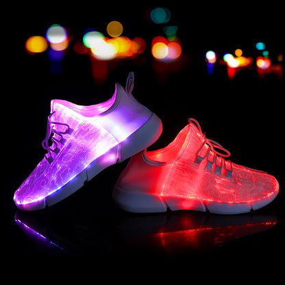Bright LED light-up shoes, rechargeable & unisex, designed for dazzling festival wear and dynamic nightlife fashion.